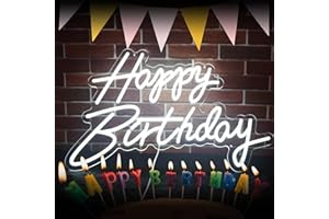 Happy Birthday Neon Sign for Party, Large Size 22x14 Inch Neon letter Signs for Wall Room Backdrop Decoration (white)