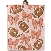 Football Bow Throw Blanket for Adutls Kids, 50x60 in, Cozy Soft Warm Fleece Blankets Gifts for Couch, Camping, Hiking Decor