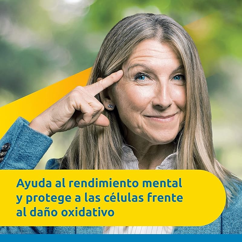 Multivitamínicos Memory 50+ para memória e concentração, Vitaminas, Vitamina C, Minerais, Ginseng, Zinco, Sem Glúten, Sem Lactose, Laranja, Amarelo, 30 comprimidos