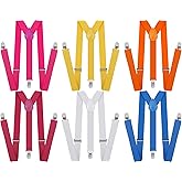 Handepo 6 Pack Y Back Style Unisex Suspenders Adjustable Rainbow Elastic Suspenders with Clip for Pants for Men Women