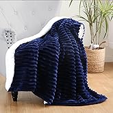 Linecooo Navy Blue Sherpa Fleece Throw Blanket 50”×60” for Couch Sofa Bed,Double Side Soft Fuzzy Cozy Plush Thick Flannel Blanket with Striped Design Gift for Adults,Woman,Girls
