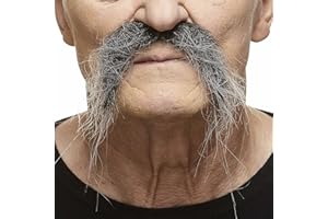 Mustaches Self Adhesive Fake Mustache, Novelty, Realistic Fu Manchu False Facial Hair, Costume Accessory for Adults, Salt and