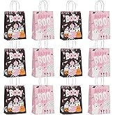 Heyiminy 12Ppcs Halloween Paper Gift Bags with Handles, Pink and Black Boo Ghost Pumpkin Goodie Candy Bags, Kraft Paper Snacks Treat Bags for Kids Halloween Party Favors & Trick or Treat Supplies