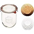 WECK - Sour Dough Starter Jars - Classic Glass Jars for Sourdough with Glass Lid - Tulip Jar with Wide Mouth 1 Liter Includes Cork Lid & Keep Fresh Cover (2 Pack)