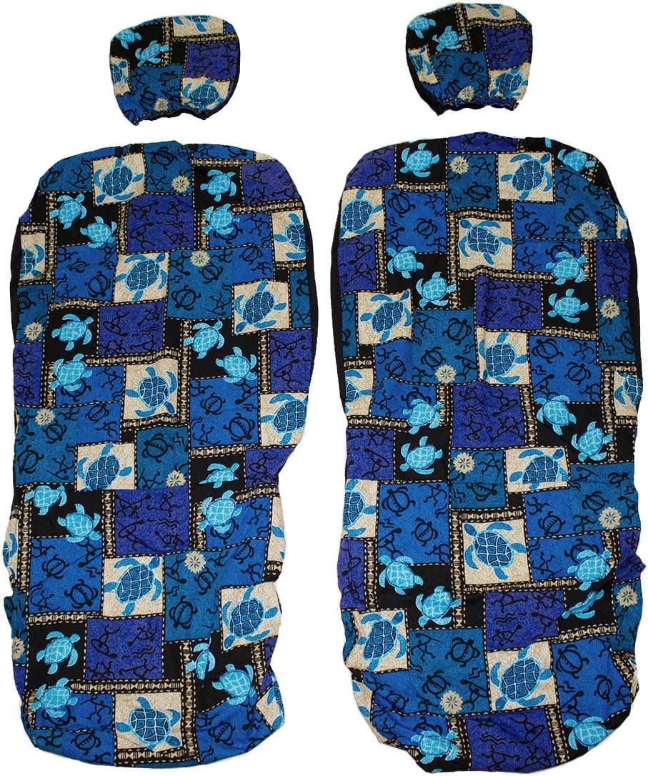 Hawaiian car seat cover with Separated Headrest, Hawaii Sea Turtle, Whale Sting Rays Set of Two Front Bucket Seat Covers (Blue Seat Turtle)