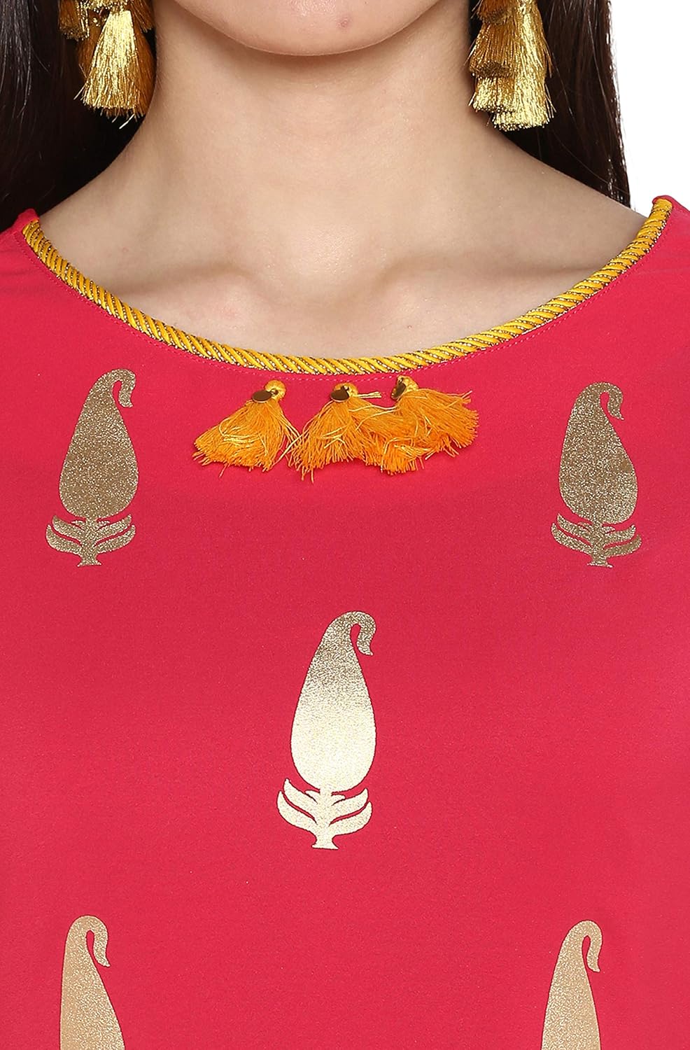 janasya women's crepe foil print a-line kurta with narrow pant