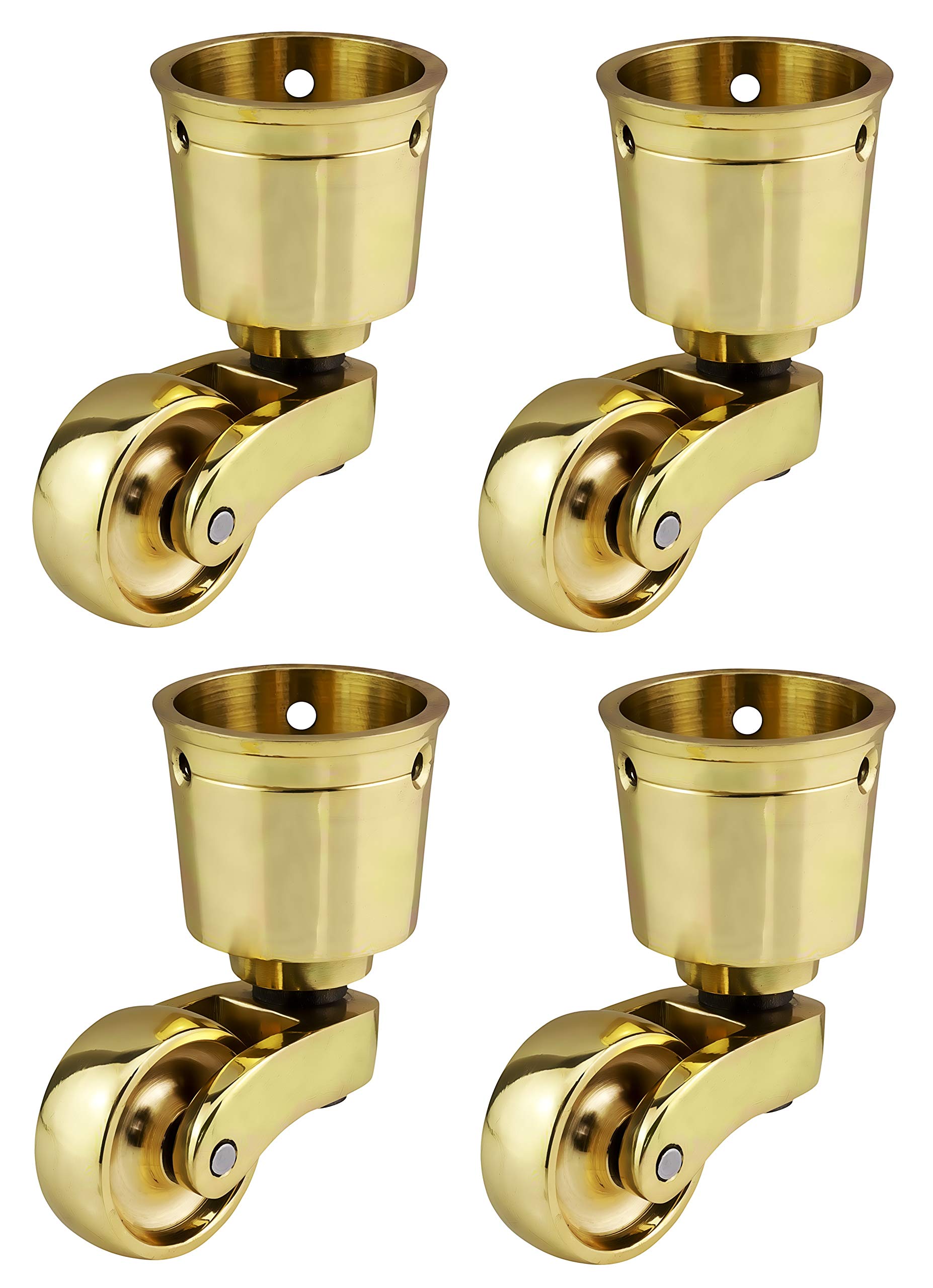 Solid Brass Castors Casters with 28mm Wheels – Genuine Solid Polished Brass – Antique Vintage – Cup Style Fitting – Polished Brass – UK Company - Set of 4