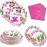 Dhnvcud 180Pcs Western Cowgirl Birthday Party Decorations My First Rodeo Theme Plates and Napkins Disposable Tableware Set for Wild West Cowgirl Party Decorations,Serve 60