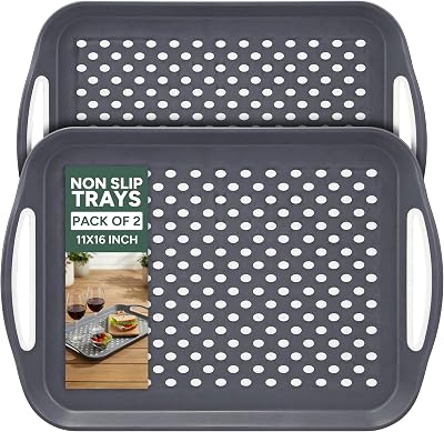 Zuvo Anti-Slip Food Serving Tray Set of 2 – BPA-Free Plastic Grey