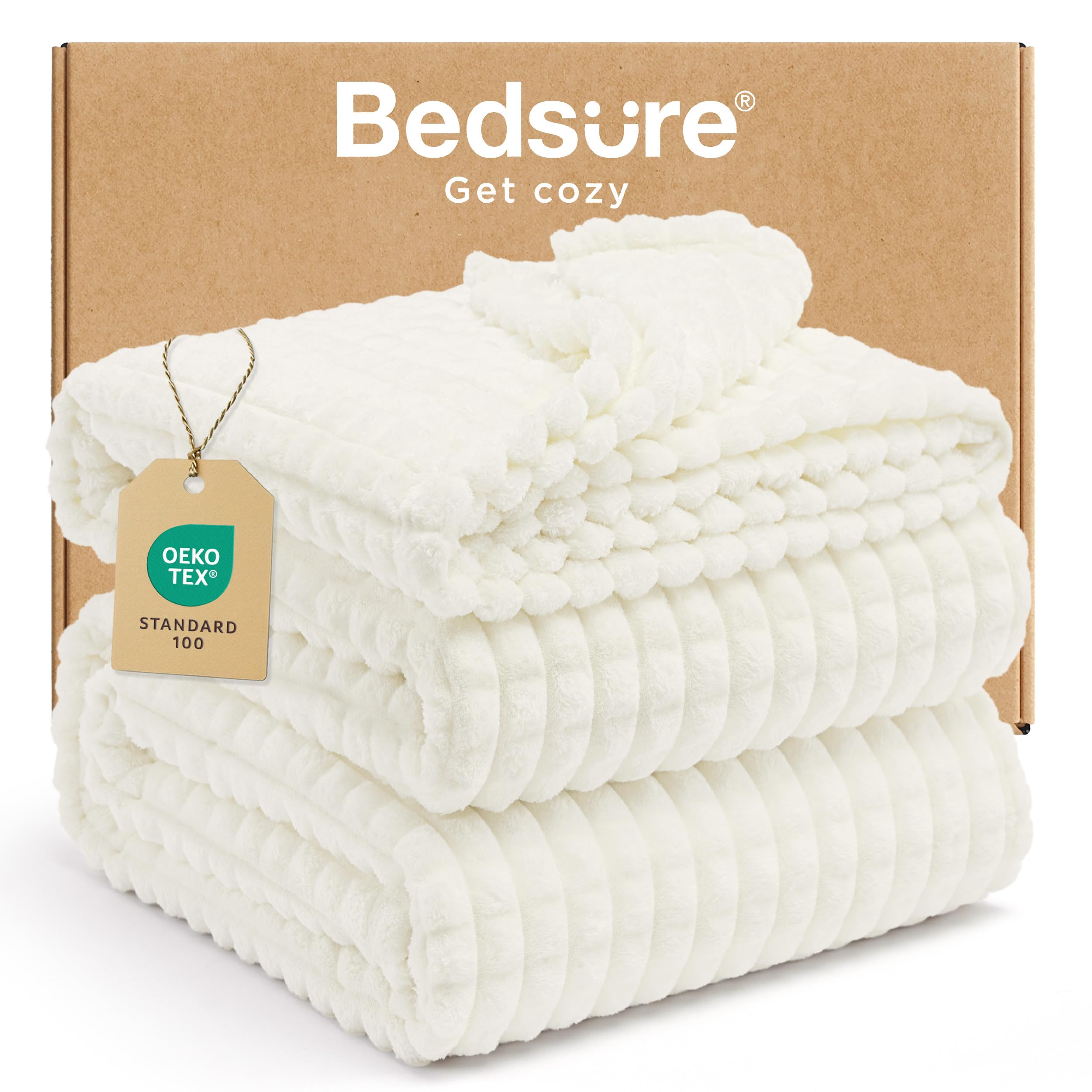 Photo 1 of Bedsure King Size Blanket for Bed - GentleSoft Fleece Blanket for Living Room, Cozy Large Fleece Throws for All Seasons, White, 108x90 Inches
