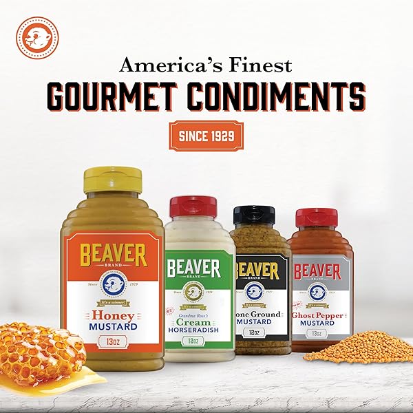 BEAVER BRAND SWEET HONEY MUSTARD, 13OZ, SWEET MUSTARD FOR DIPPING, SPREADS & MARINADES