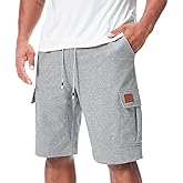Suwangi Men’s Casual Sweat Cargo Cotton Shorts Drawstring Elastic Waist Short Athletic Workout Gym Jogger Shorts with Pockets