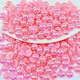 Pinhoollgo 600pcs 8mm Flatback Half Pearls for Crafts Resin Half Round Pearls for Face Nail Cup Clothes Shoes Scrapbook Handmade Craft(Light Pink AB)