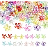 Craftdady 80Pcs Acrylic Flower Bead Caps Colorful 5-Petal Lily Flower Bead End Caps Spacer Charm Cute Plastic Large Floral Loose Craft Beads 24x26mm for DIY Earring Bracelet Necklace Jewelry Making
