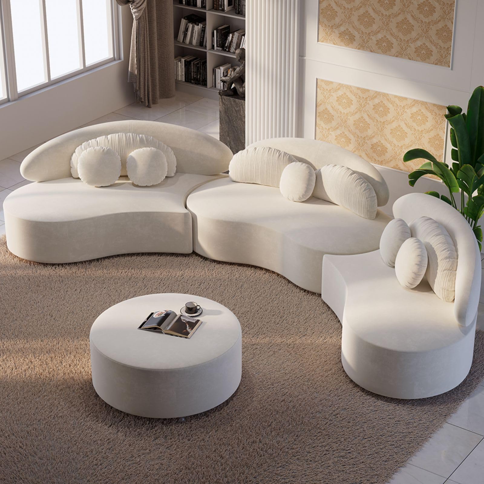 Photo 1 of ***only one piece***
homary 7-Seat Curved Modular Sectional Sofa – Velvet Upholstered, Beige Couch with Ottoman, Modern Living Room Furniture for Family & Entertaining