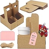 Turmaster 2 Cup Drink Carrier,8 Pack Coffee Cup Holders with Handle,Cardboard Cup Holders for Hot or Cold Drinks,Coffee Carrier with Ribbon and Card,Food Delivery Services and Bouquet(Kraft)
