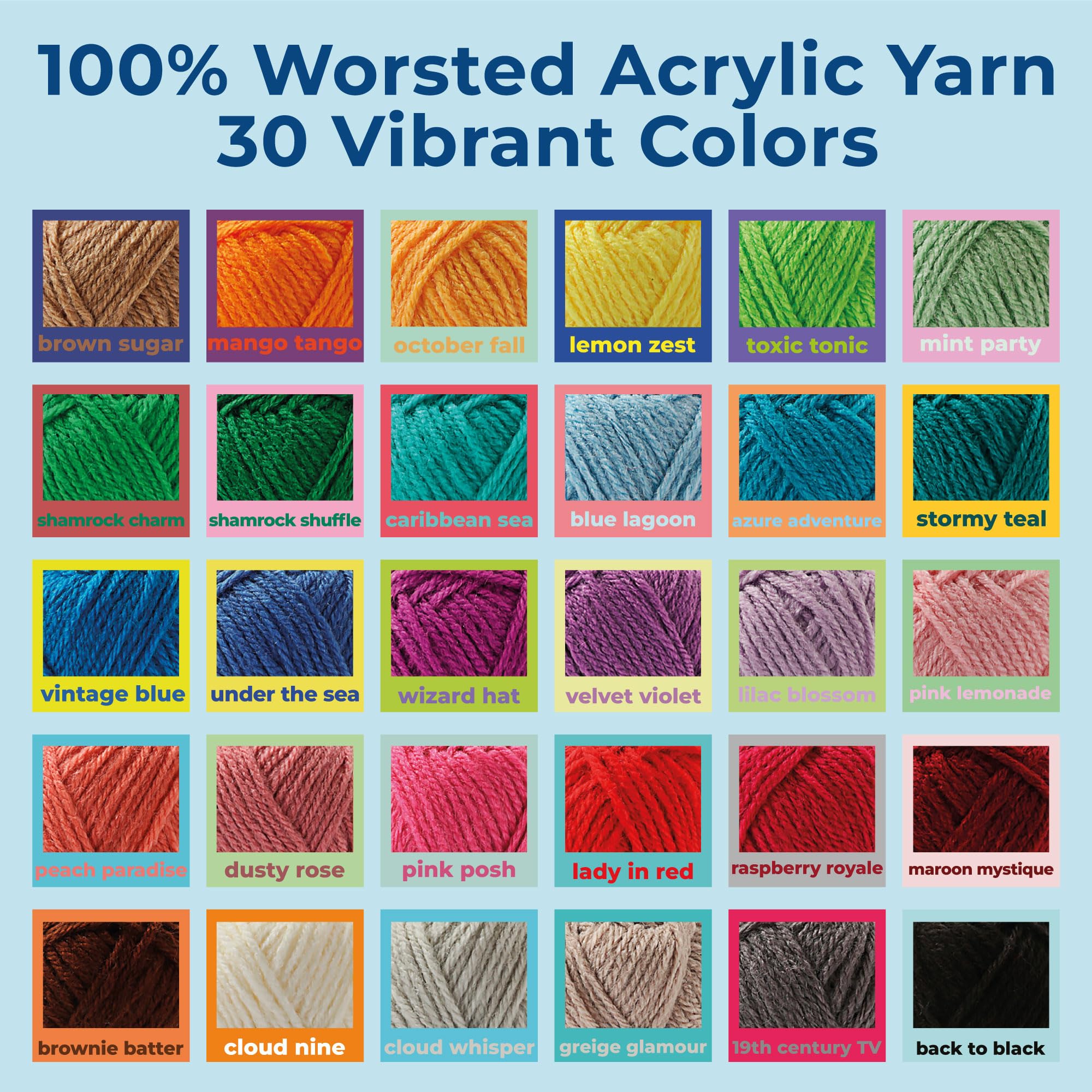 CRAFTWIZ 100% Acrylic Yarn for Crocheting and Knitting - 30x20g Skeins of #4 Worsted Weight, 1200 Yards of Soft Yarn, Perfect for Amigurumi and Other Small Crafts Projects