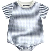 MOLZULAMS Newborn Baby Girl Boy Clothes Short Sleeve Stripe Bubble Romper Waffle Bodysuit Tshirt Cute Summer Outfit