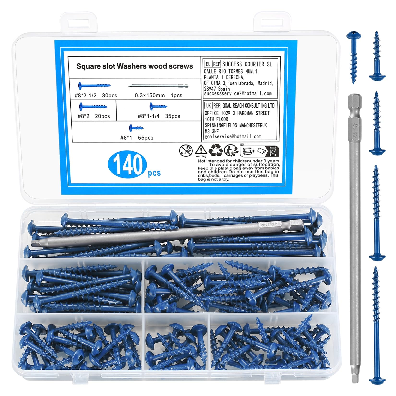 140pcs Pocket Hole Screws, #8 Self Tapping Wood Screws, Square Drive Coarse Thread screws, Pan Head Wafer Head Machine screws, Flanged head Truss head Drywall Chipboard Screwss for Wood Sheet Metal