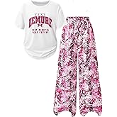 Cakaner Girls Clothes Short Sleeve Graphic Tee and Cargo Pants Set Summer Casual 2-Piece Outfit Size 7-14