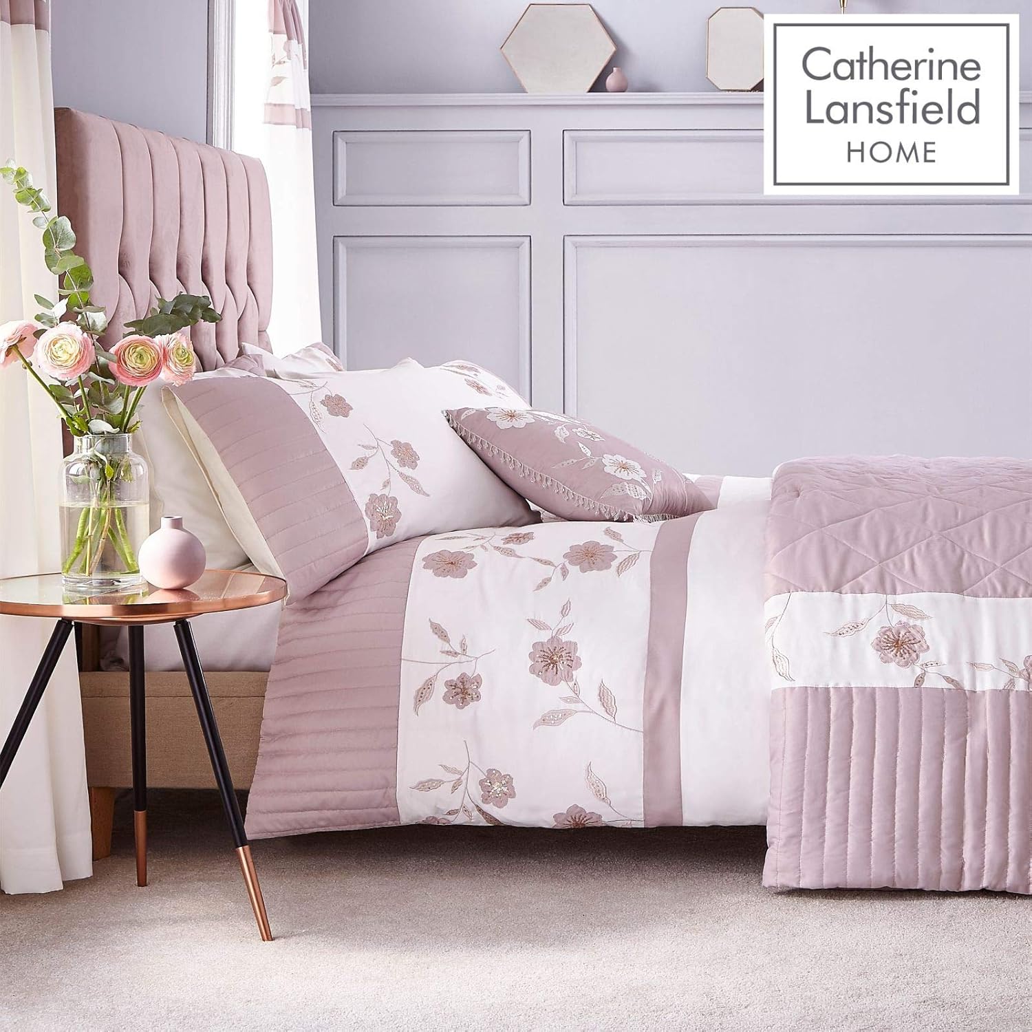 Catherine Lansfield Grace Super King Size Duvet Set Natural Amazon.co