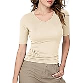 Amoretu Women's V Neck T Shirts Slim Fitted Half Sleeve Tops Basic Tees