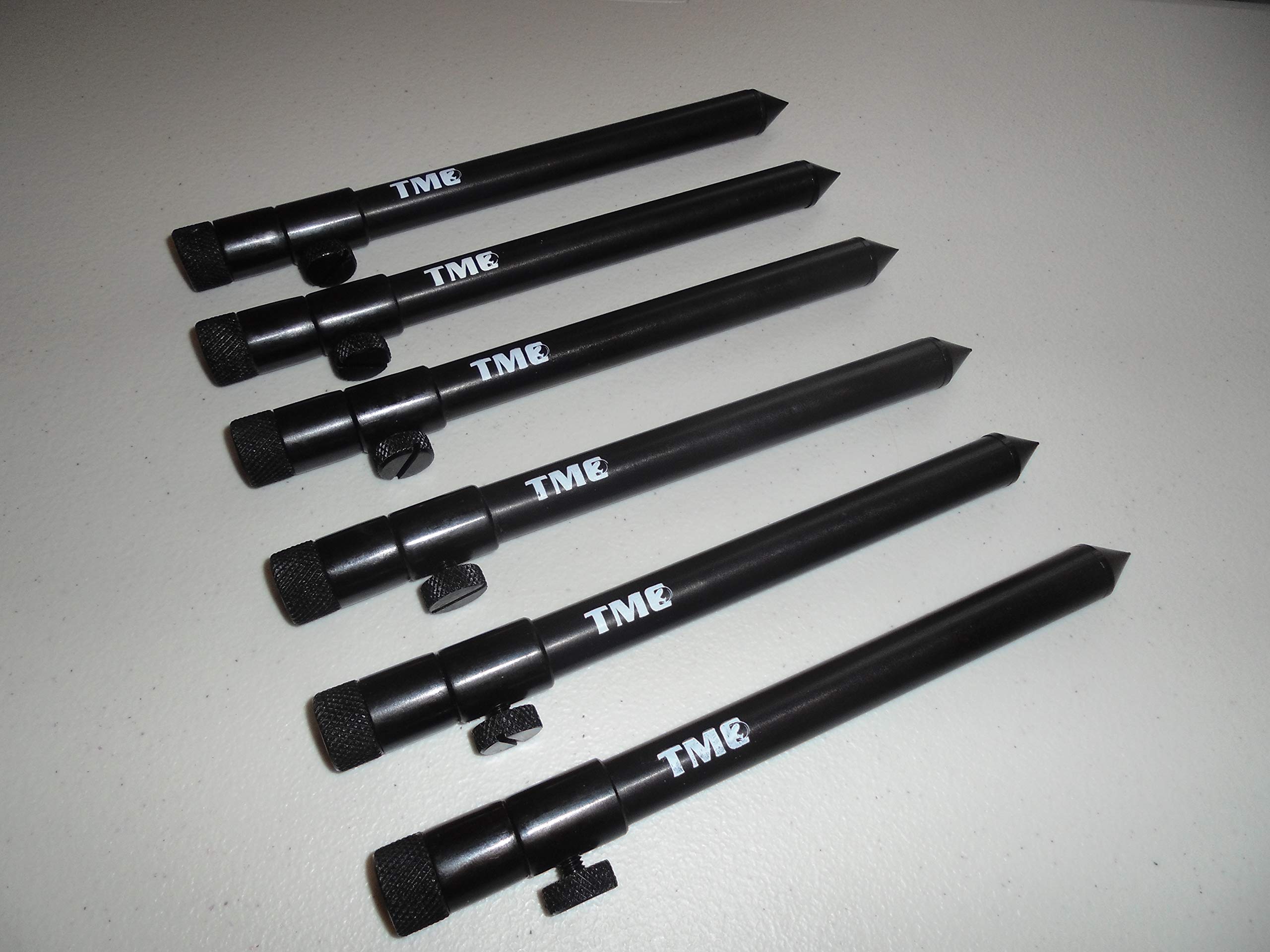 TMC 6 x Aluminium Bank Sticks 20-35 cm's. Rod Rests, Buzz Bar, Alarms. Fishing