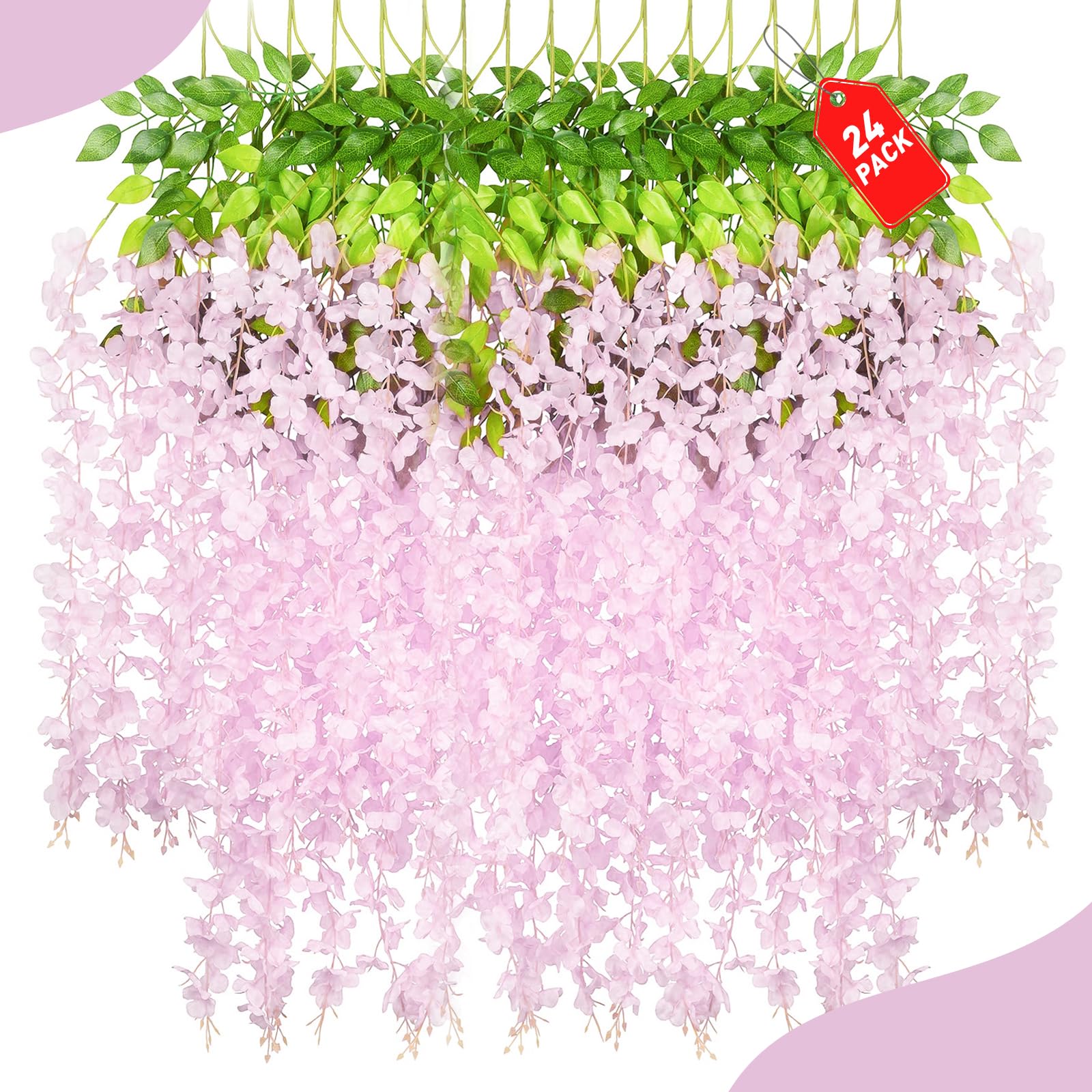Photo 1 of 24Pack Pink Wisteria Hanging Flowers, Pink 3.77 Ft Fake Hanging Flowers, Pink Artificial Wisteria Garland, Pink Wisteria Flower Vines, Wisteria Flowers for Wedding Decor, Wisteria Garland for Backdrop