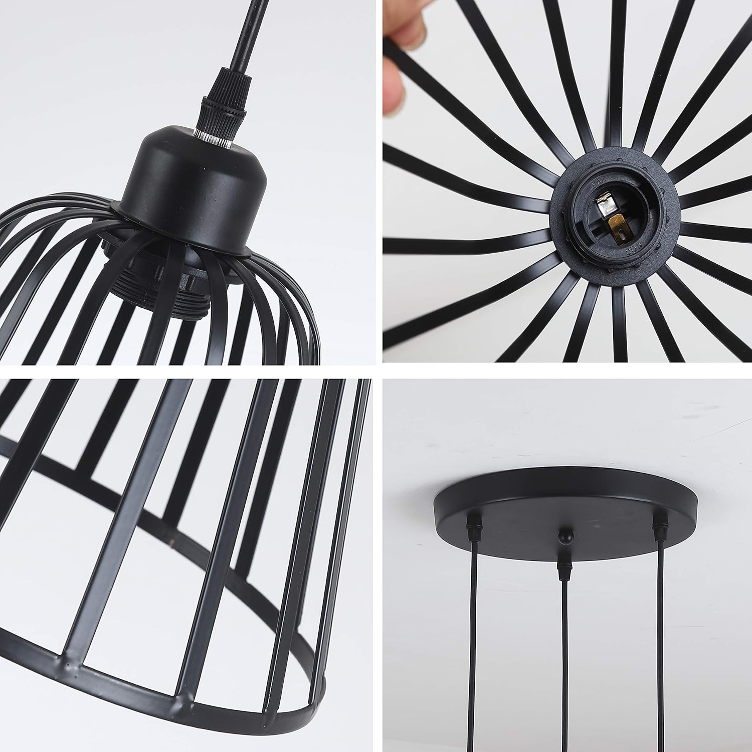 Rustic Industrial Pendant Light, 3 Lights Industrial Ceiling Hanging Light Fixture Chandelier E26 for Kitchen Island Bedroom Living Dining Room, Black - - 