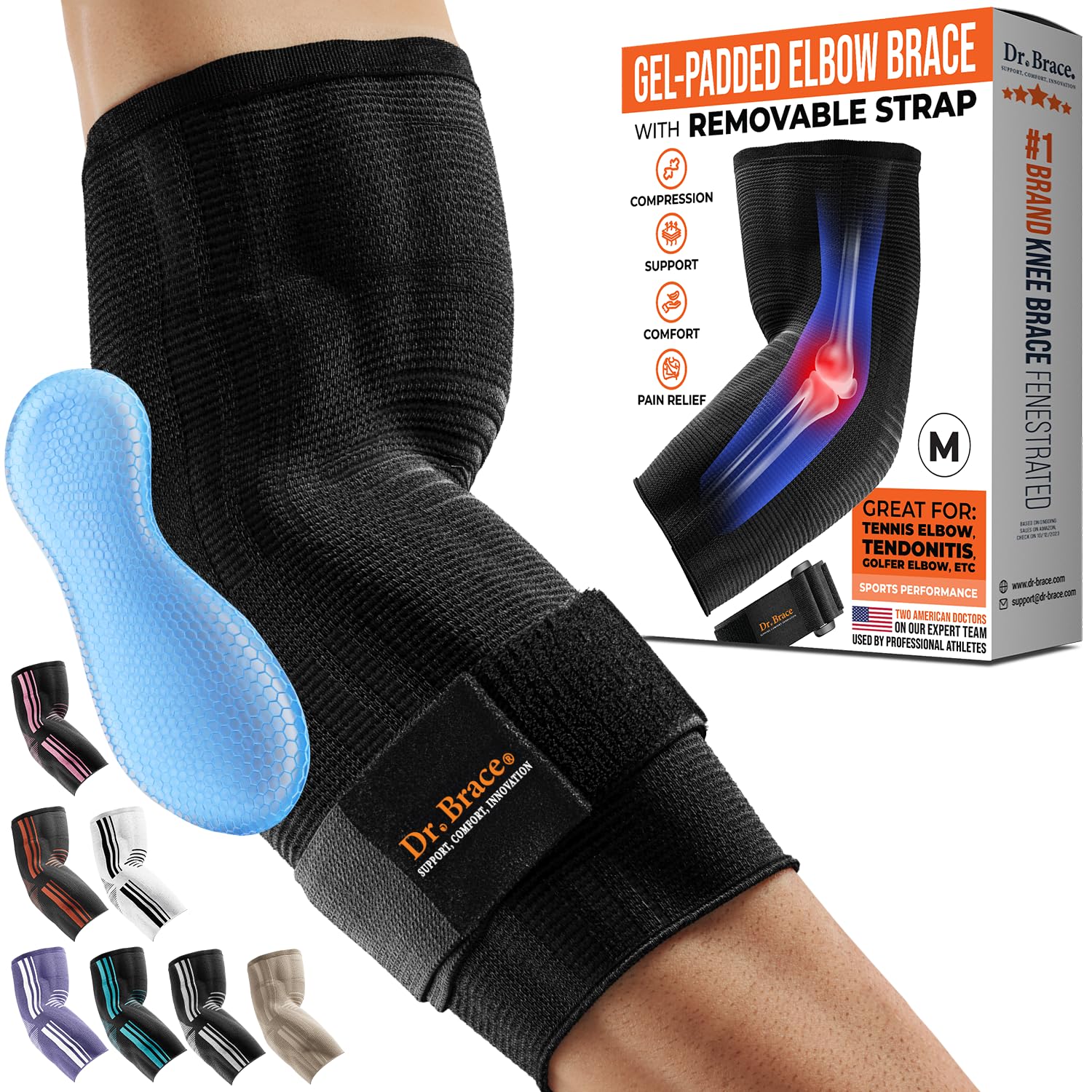 Photo 1 of DR. BRACE® Elite Elbow Brace Support, Breathable Elbow Compression Sleeve with Gel Pad for Golfer's, Tennis Elbow & Tendonitis Treatment & Pain Relief 2024 (Black, Medium)