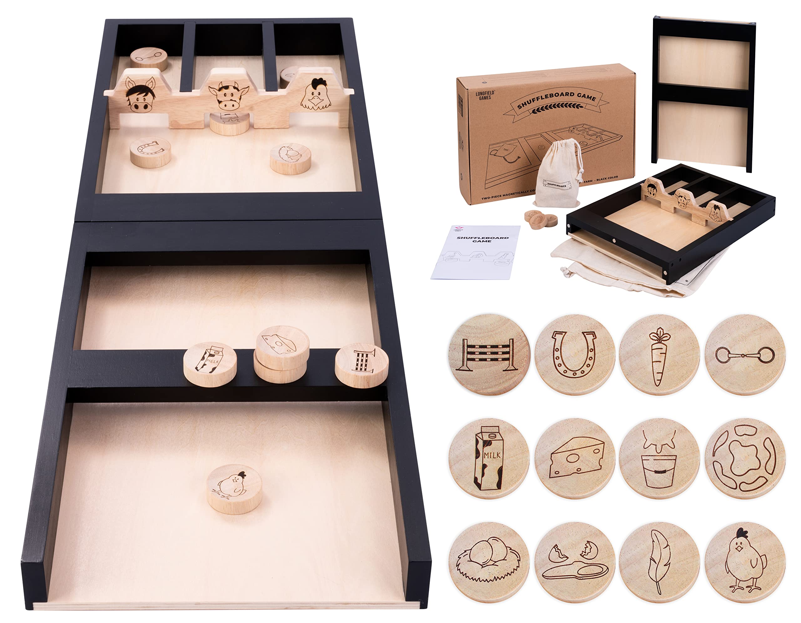 Engelhart - 340660 - Wooden Suffleboard FARM 2 pcs 80cm Incl Cotton Storage Bags - Children + 4 years