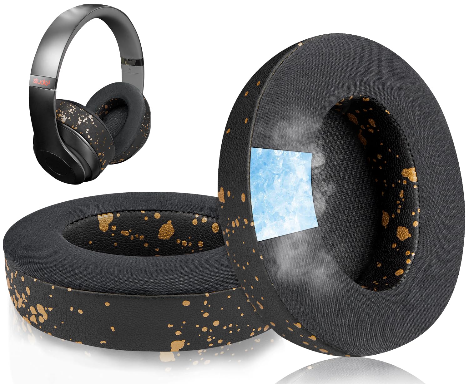 SoloWIT Replacement Ear Pads Cushions for Beats Studio 2 & Studio 3 Wired & Wireless Headphones, Earpads with High-Density Noise Isolation Foam - Studio CG Black Gold