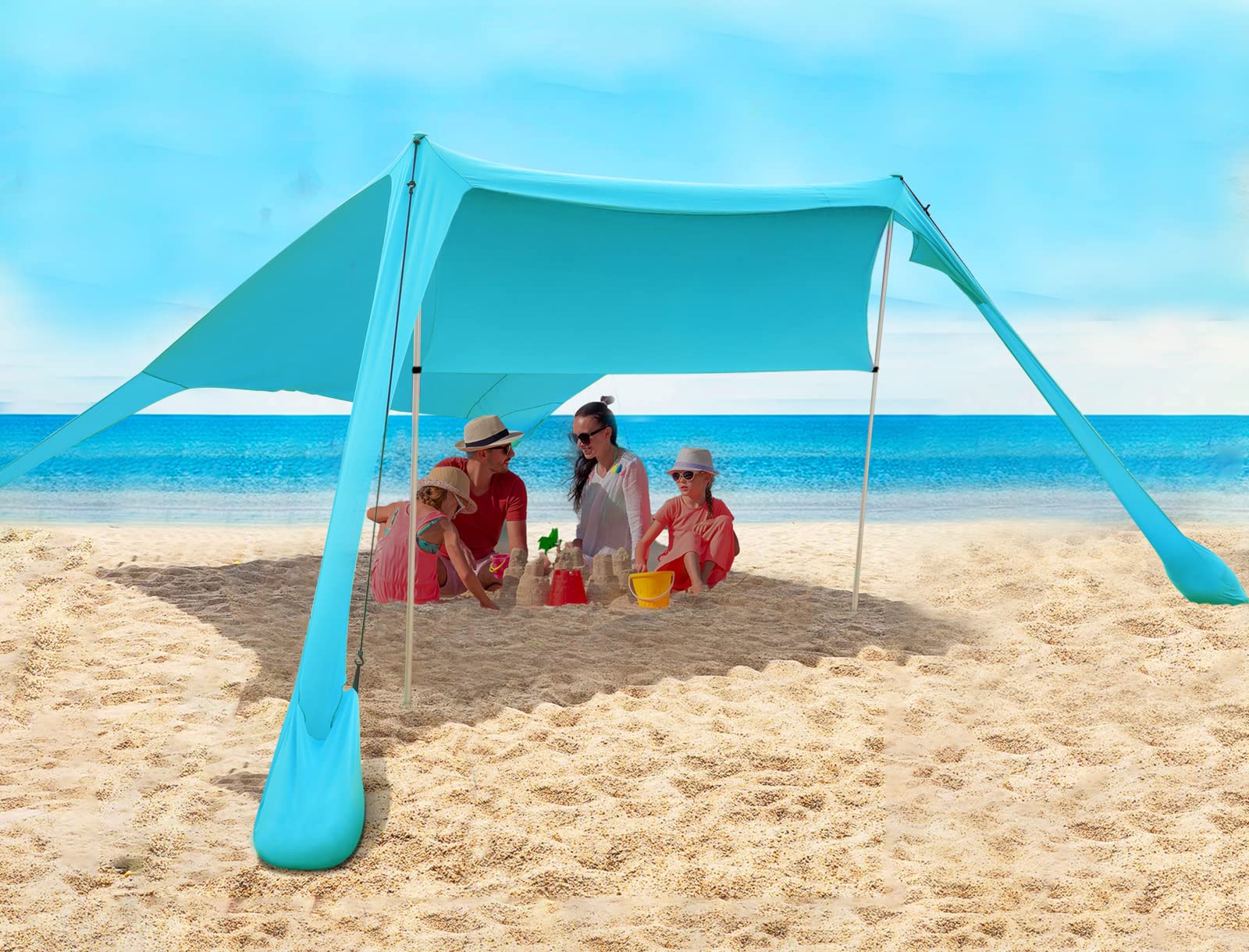 Photo 1 of FBSPORT Beach Tent Sun Shelter, Portable Beach Shade Canopy UPF50+ with Sandbags for Outdoor Family Camping, Fishing, Backyard Fun, Picnic, 7 x 7ft
