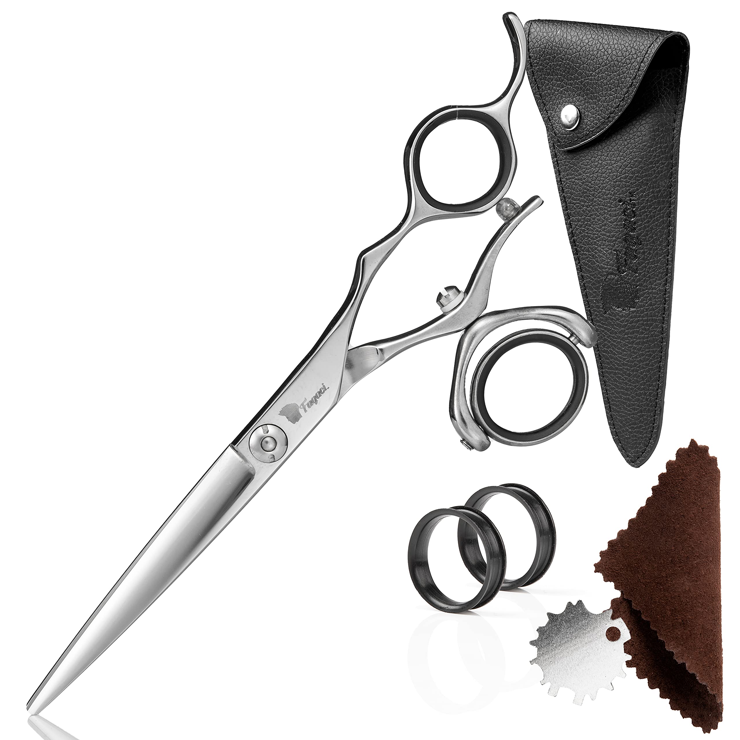 Photo 1 of Professional Hair Scissors 6 Inch Swivel with Extremely Sharp Blades, 440C Steel Hair Cutting Scissors, Durable, Smooth Motion & Fine Cut, Barber Scissors with Elegant Sheath, Cleaning Leather & Key