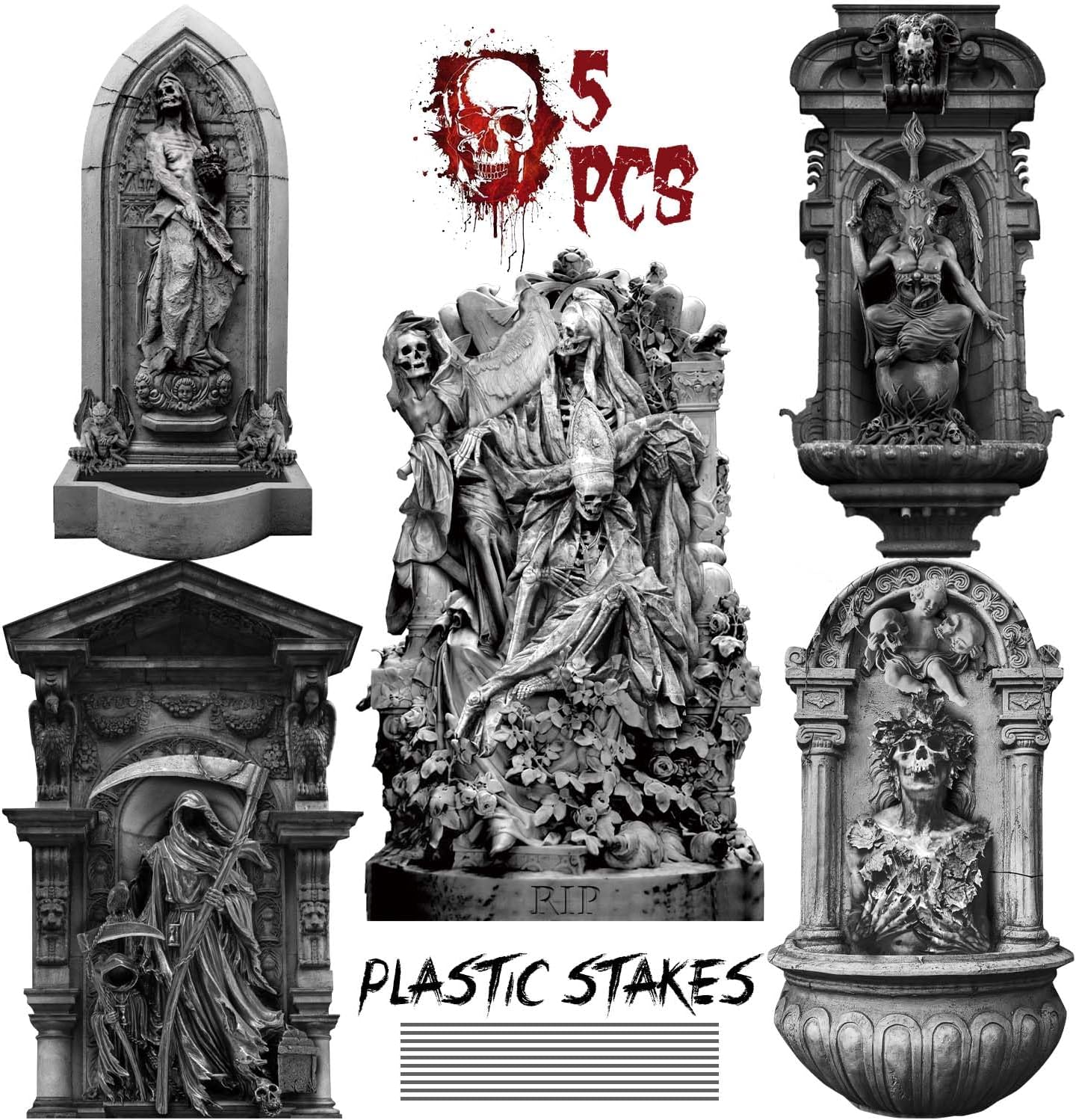 Yard Signs - KKEATOY Tombstones Halloween Decor(5 Pack) RIP Graveyard Tombstone Yard Stake Signs for Halloween Outdoor Lawn Yard Decorations,Include 5 Tombstones and 10 Plastic Stakes