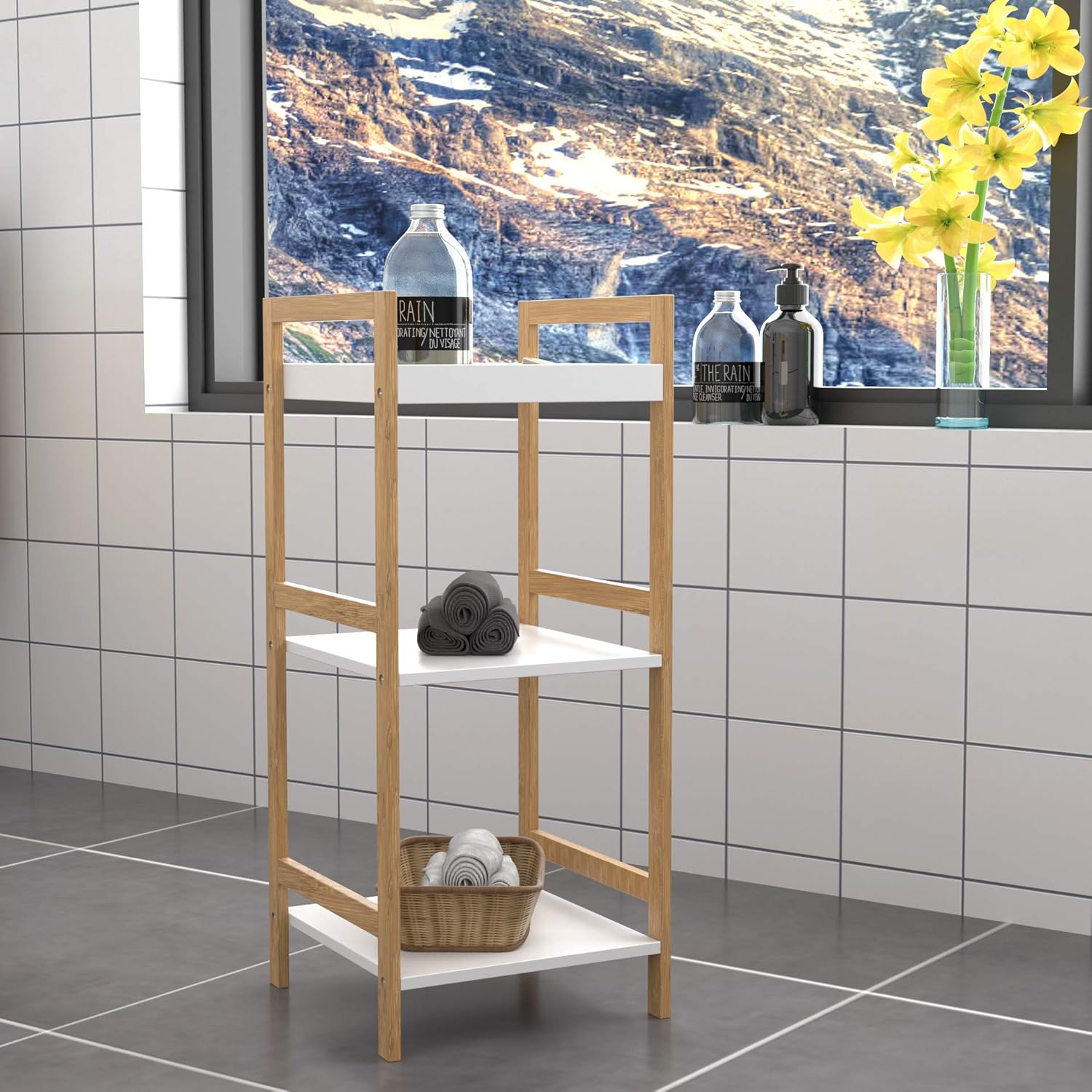 woodluv 3 Tier Bamboo Storage Rack for Bathroom, Bedroom, Kitchen