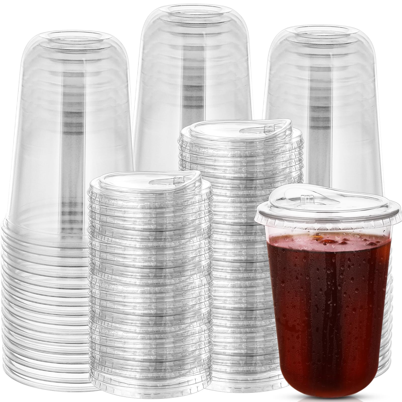 Photo 1 of 100 Sets Disposable Stemless Glasses With Strawless Sip Lids,PET Drinking Cups,Clear Plastic Coffee Cup for Iced Coffee, Smoothie, Cold Beverage, Drink Shop and Christmas Party Supply (Clear, 16 oz)