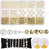 Matwsec 714 Pcs Pearl Beads Gold Beads for Jewelry Making Bracelet Making Kit Small Pearl Beads and Gold Beads for Bracelets, Jewelry Making Kit for DIY Craft Necklace Earrings
