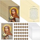 Cunno Set of 50 St Dymphna Prayer Gifts Catholic Prayer Cards with St Dymphna Pendant Medal and Bags Catholic Medals Stress Wallet Size Devotional Relief Gifts for Women Men Anxiety and Depression