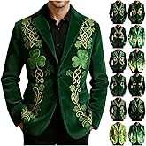 St Patricks Day Shirt Men Shamrock Print Lapel Suit Blazer Casual Funny Irish Shirts Button Up Corduroy Jackets