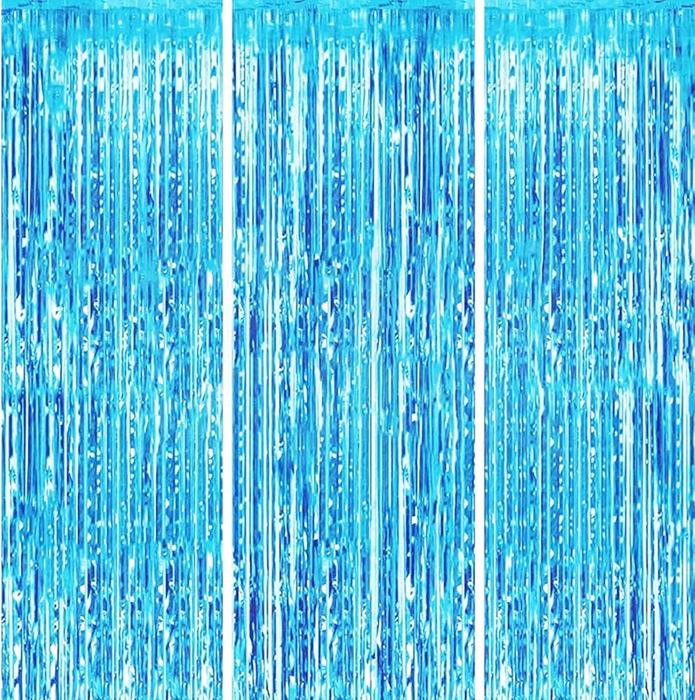 HONGCI 3 Pack Glitter Blue Tinsel Curtain 1m x 2m Foil Backdrop Party Decor