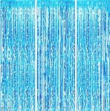 HONGCI 3 Pack Glitter Blue Tinsel Curtain 1m x 2m Foil Backdrop Party Decor