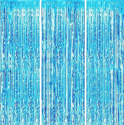 HONGCI 3 Pack Glitter Blue Tinsel Curtain 1m x 2m Foil Backdrop Party Decor