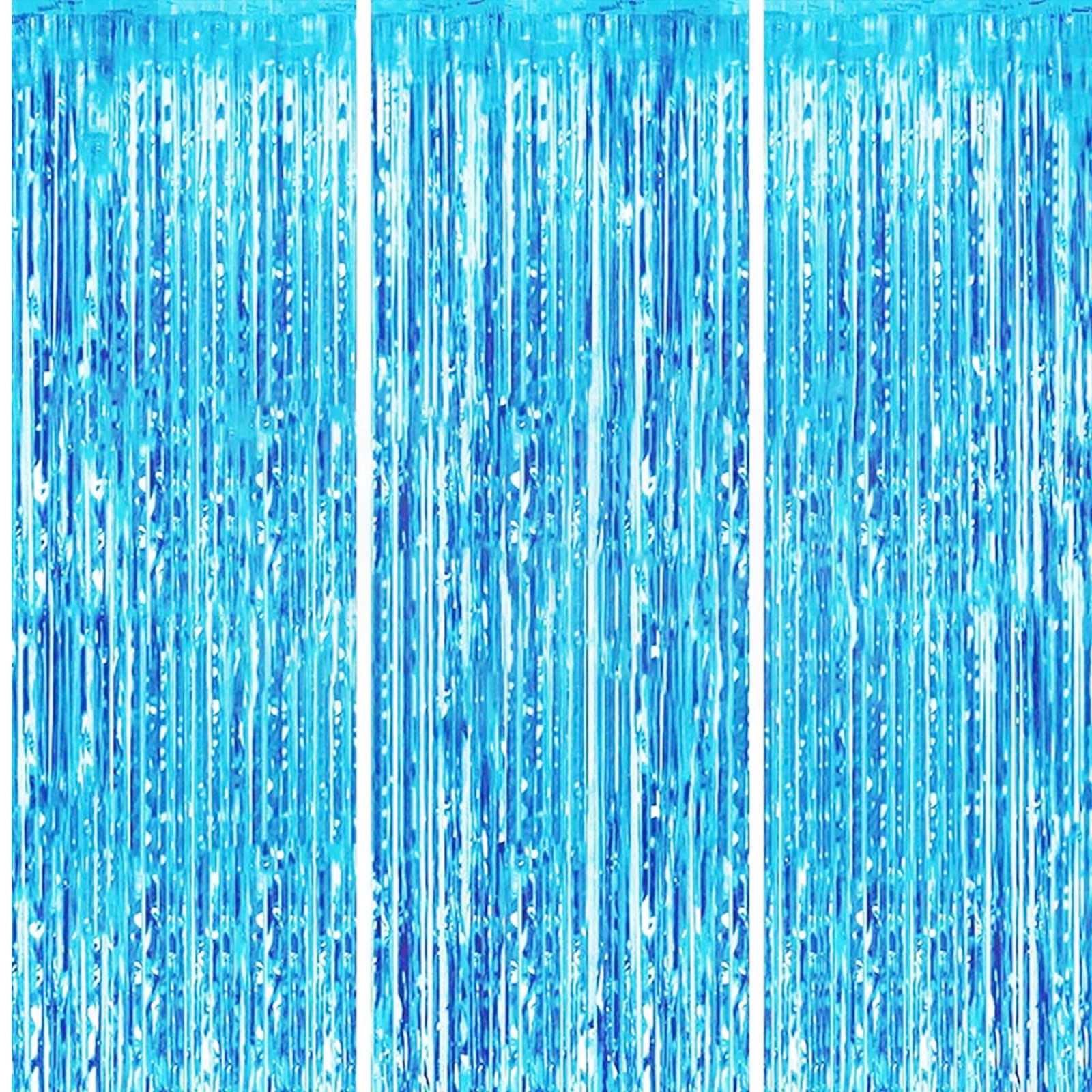 HONGCI 3pcs 3.2x6.5ft Glitter Blue Tinsel Curtain Door Streamers Fringe Foil Curtain Photo Backdrop Birthday Party Decorations for Boys Girls Baby Shower Frozen Stitch Party Decor Banner Blue — image 1
