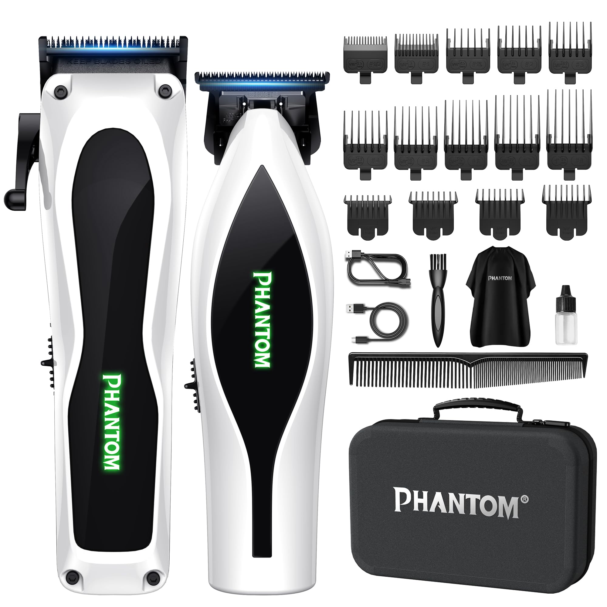 Photo 1 of Phantom Professional Hair Clippers for Men, Cordless Barber Clippers & Trimmer Set with Magnetic Levitation Motor, 8000-13000 RPM DLC Blades for Fades, Blends & Line Ups, Gifts for Men (White)