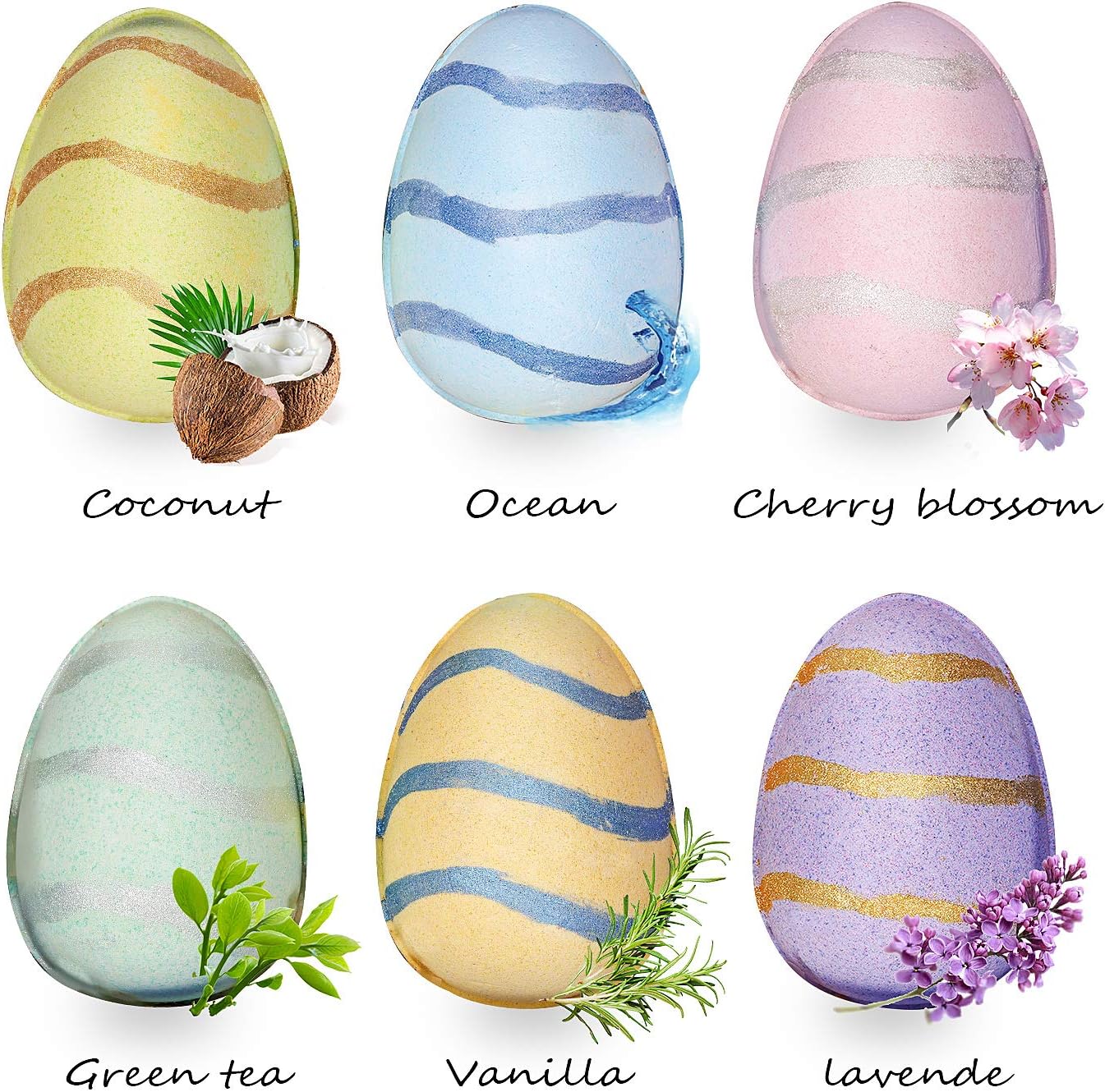 BODY & EARTH Easter Egg Bath Bombs Gift Set, 6pcs Easter Kids Bath Bombs,Green Tea, Coconut, Ocean, Lavender - Image 3