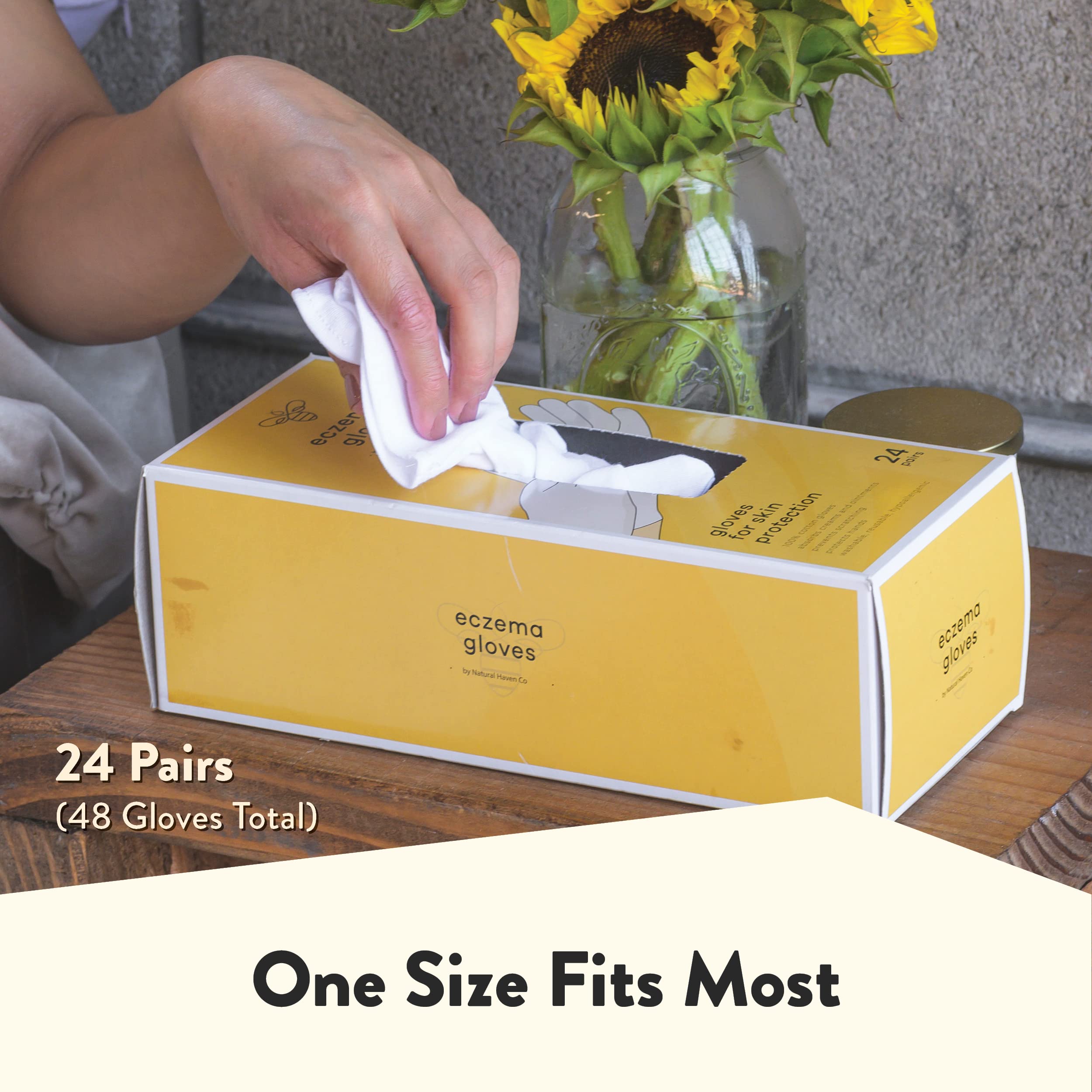 ECZEMA HONEY Premium 100% Cotton Gloves - Washable & Reusable Overnight Dry Hands Treatment - White Cotton Gloves for Eczema (24 Pairs)