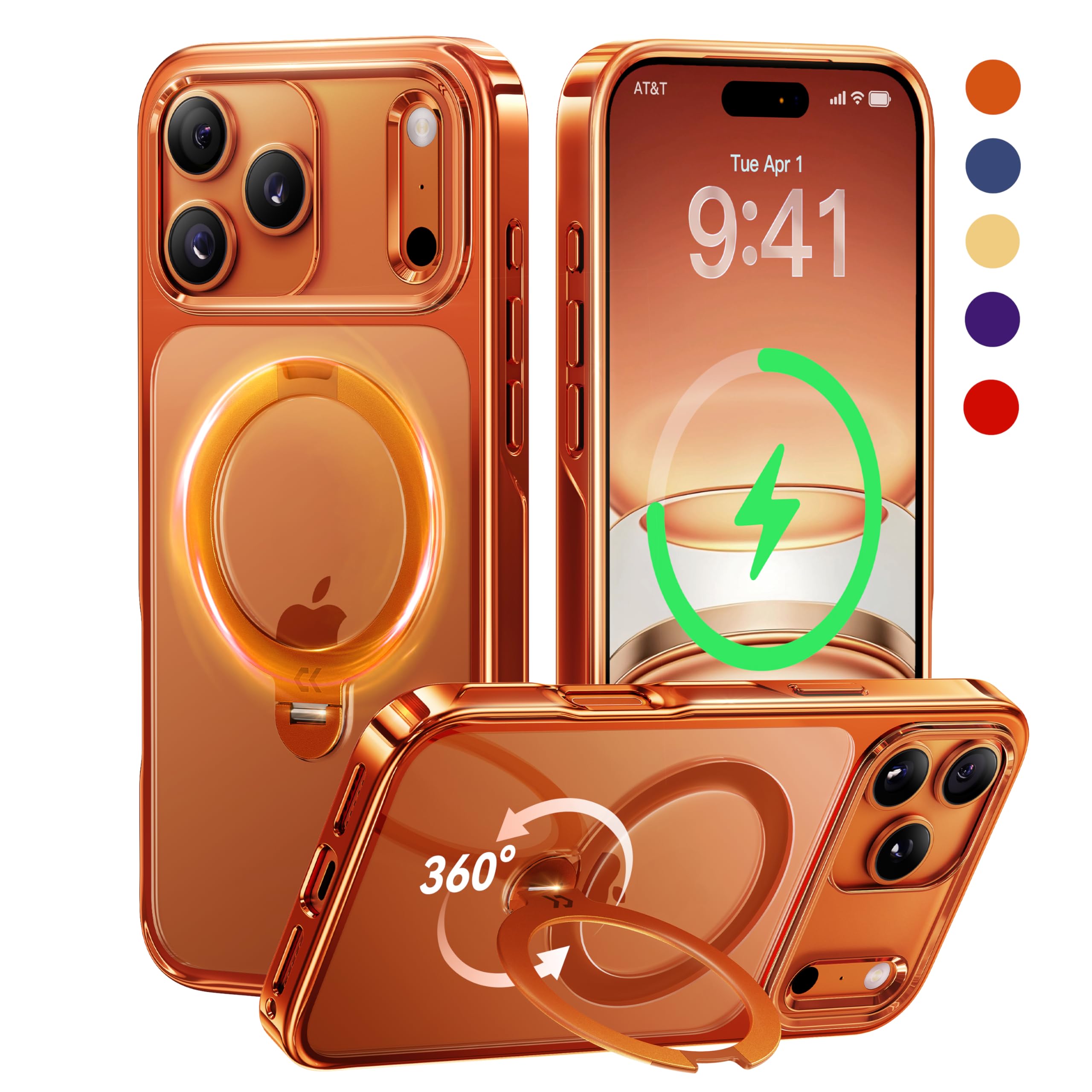 Photo 1 of CASEKOO 360 Spin Magnetic Stand for iPhone 17 Pro Max Case with [Fit for MagSafe][17FT Military Protection] Slim Hand-Polished Frame Titanium Alloy Sturdy Stand 6.9", Glossy Cosmic Orange