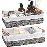 HomeHacks 2 Pack Storage Basket Paper Rope Baskets for Organizing with Handle Decorative Storage Bins for Countertop Toilet Paper Basket for Toilet Tank Top Small Baskets, Grey