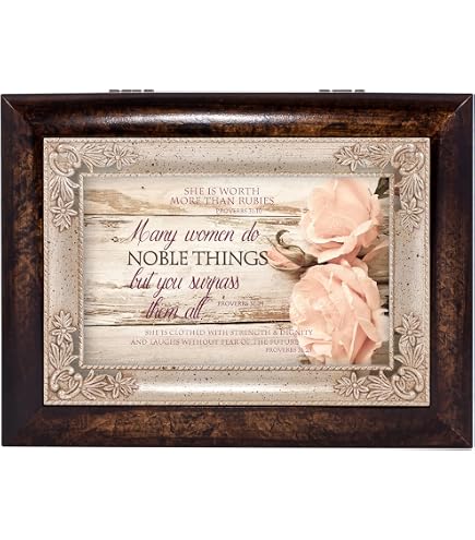 thumbnail image 2 of Cottage Garden Music Box - Wood Locket Box Playing Amazing Grace With Scripture Verse 2 of 14